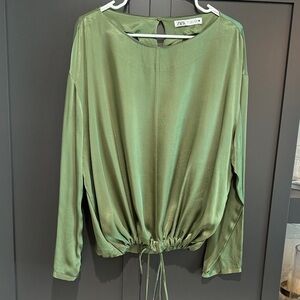 Zara Women's Emerald Satin Blouse
